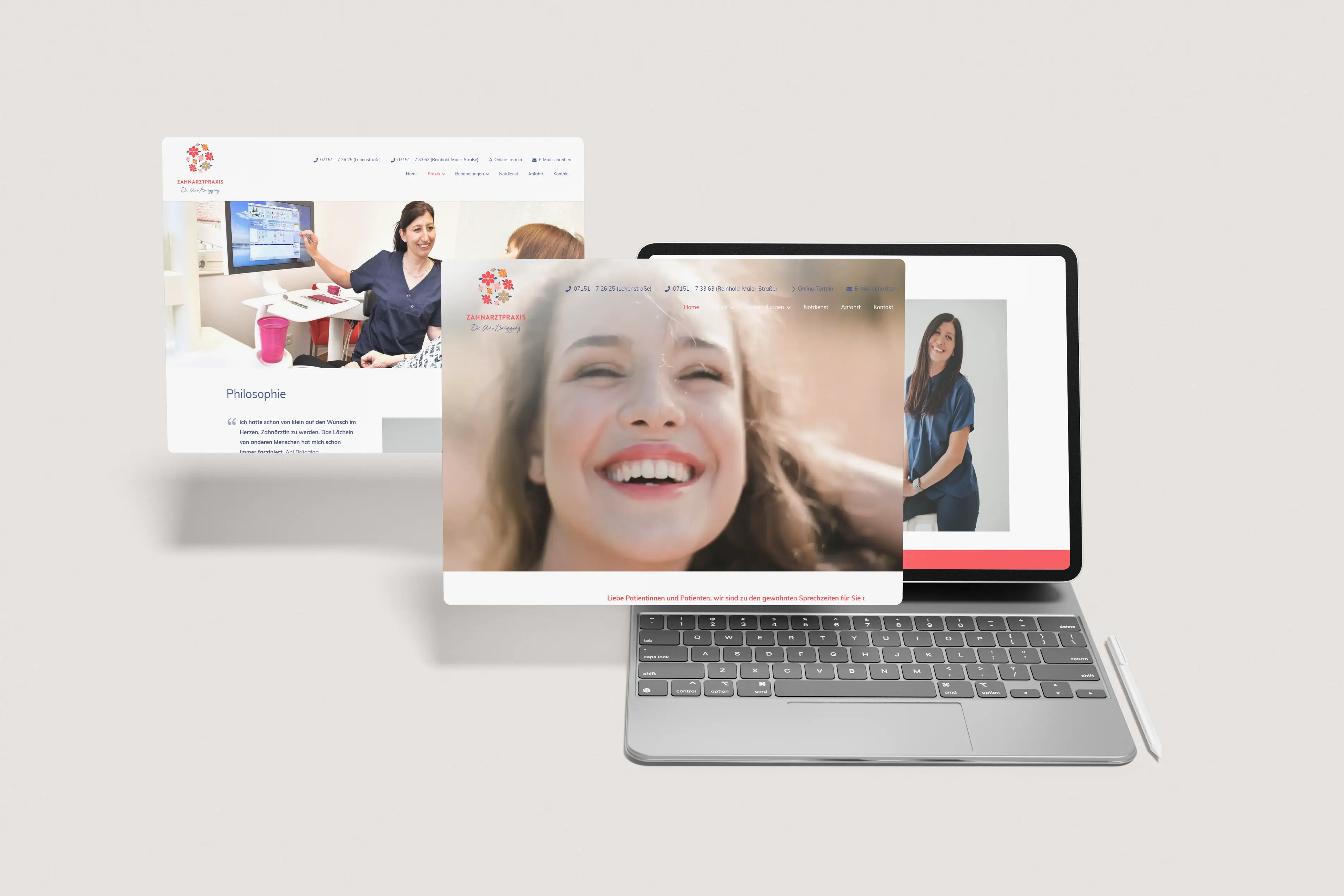 Praxiswebsites für Praxisgrüner - Arztwebseiten - Darstellung der Praxiswebsite in einem Tablet